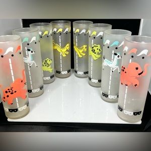 1950’s MCM Libbey Frosted Highball “Merry Go Round” Glasses ( Set of 8 )